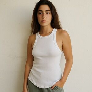 James Perse Ribbed Tank Top Womens Large 3 Cotton Sleeveless Minimalist‎ Capsule